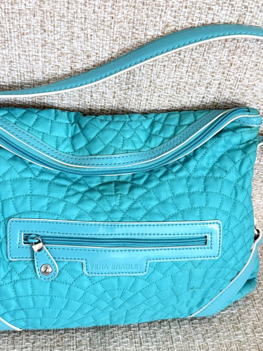 VERA BRADLEY Petite Hobo Turquoise Microfiber Shoulder Bag - Designer Purse